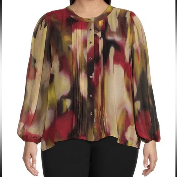 Calvin Klein Tops - Calvin Klein Red and Gold Graphic Blouse Plus Size Women's 1X